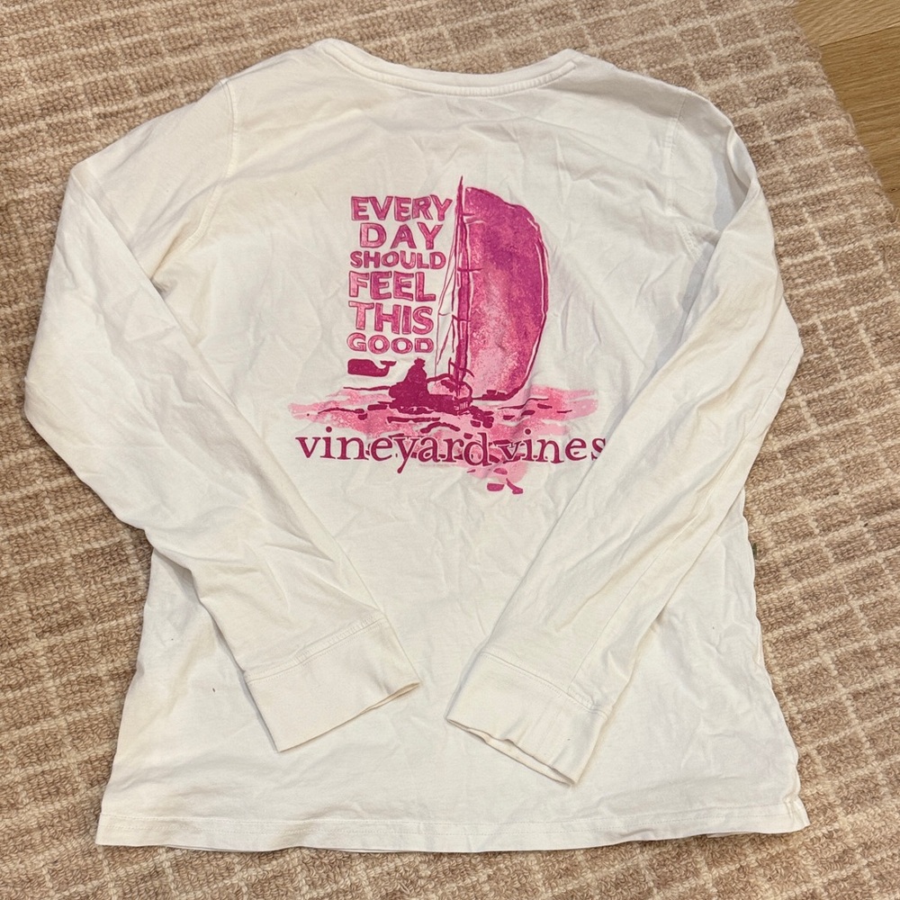 Vineyard Vines White Tee with Pink Sailboat Design